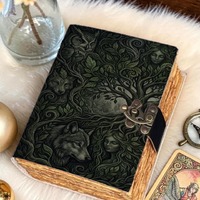 Dark Forest Spirit Journal Leather Notebook, Wolf Owl Nature Diary, Mystical Woodland Sketchbook, Go