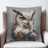 Owl Portrait Square Pillowcase | Polyester Throw Pillow Cover, Wildlife Decor