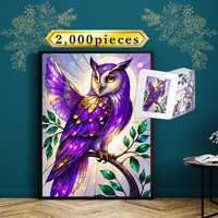 Stained Glass Owl Jigsaw Puzzle 2000 Piece for Adults, Premium Tin Box, Unique Bird Art Mindfulness 