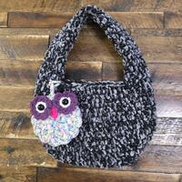 Crochet Handbag with owl pouch, crochet black bag