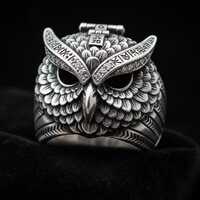 Sterling Silver Owl Ring, Gothic Pagan Jewelry, Cubic Zirconia Accents