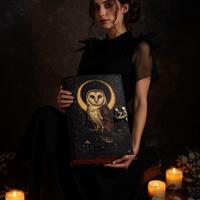 Handmade Owl Leather Journal with Lock, Vintage Grimoire