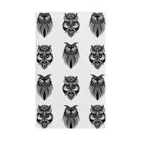 Black Ornate Owl Pattern Hand Towel | Boho Tribal Owl Design kitchen towel hanging tea towel thanksg