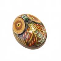 Vintage Ceramic Owl Trinket Box Hand Painted 2.25" Across