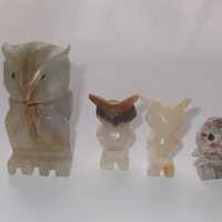 Slag OWLS Figurines Lot of 4 Vintage Hand Carved Stone MCM Mexico