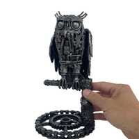 Recycled Metal Owl Sculpture &ndash; Handmade Scrap Steel Bird Art, Industrial Rustic Owl Decor, Uni