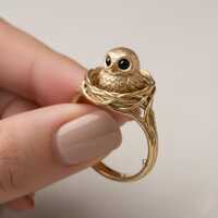 14K Gold Owl Nest Ring, Cute Owl Jewelry, Nature Inspired Bird Ring, Woodland Bird Ring, Unique Gift