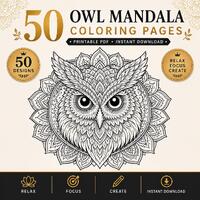 50 Owl Mandala Coloring Pages for Adults | Printable PDF | Intricate Animal Mandalas | Stress Relief