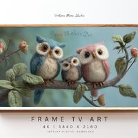 Digital Frame TV Art | Mother Owl Family | Whimsical Mother's Day 4K Digital Download | Samsung 