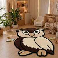 Hand-Tufted Wool Owl Rug, Woodland Animal Nursery Carpet, Cozy Kids Room Floor Mat