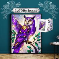 Stained Glass Owl Jigsaw Puzzle 1000 Pieces | Vibrant Purple Wildlife Art for Adults | Unique Birthd