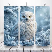 Snowy Owl Tumbler Wrap PNG 20oz Skinny Straight & Tapered, Winter Wildlife Sublimation Design, O
