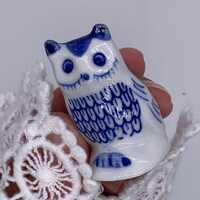 Vintage Miniature Owl. Delft Blue Holland Style Small Owl Porcelain Ornament.