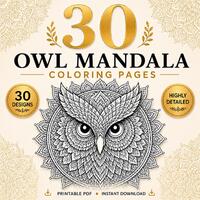 30 Owl Mandala Coloring Pages for Adults | Printable PDF | Intricate Animal Mandalas | Stress Relief