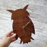 Vintage 1970s Boho Owl Wooden Clock | 6" Tall Wood Wall Art