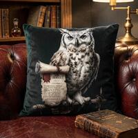 Coussin Hibou Messager | Oreiller Décoratif Dark Academia | Coussin Fantasy Hibou Érud