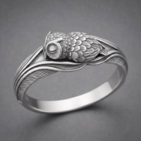 Owl Ring Silver Bird Band Engraved Feather Nature Animal Jewelry
