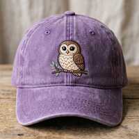Cute Owl Embroidered Hat, Forest Bird Wash Dad Cap, Wisdom Owl Gift, Nocturnal Animal Accessory, Nat