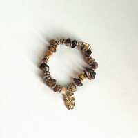 Owl Charm Bracelet, Natural Stone Beaded, Handmade Earth Tone Boho Jewelry