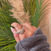 Owl Wing 925 Sterling Silver Ring, Oxidized Bird Wing Ring, Boho Statement Silver Ring, Adjustable A