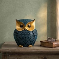 Modern Owl Figurine Decor &ndash; Blue & Gold Owl Statue, Elegant Home Accent, Wisdom Symbol Scu