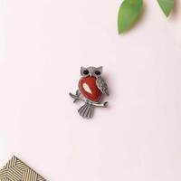 owl brooch,owl pin,bird brooch,owl jewelry,gemstone brooch,red stone brooch,animal brooch,cute owl p