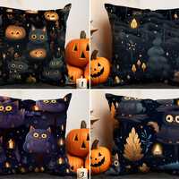 Decorative Cushion Cover: Dark Cottagecore Cats and Owl - Halloween Theme