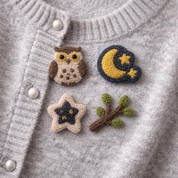 Owl Punch Needle Brooch Set, Set of 4 Night Bird Pins, Textile Accessory