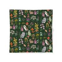 Woodland Owls Foxes Floral Pattern Duvet Cover | Dark Green Nature Bedding