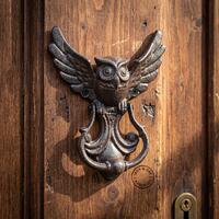 Heavy Cast Iron Flying Owl Door Knocker, Gothic Woodland Home Decor, Rustic Cabin Front Door Hardwar
