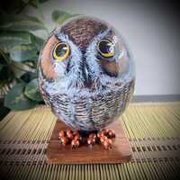 Baby Horned Owl - Hand Painted Ostrich Egg