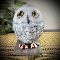 Baby Snowy Owl - Hand Painted Ostrich Egg