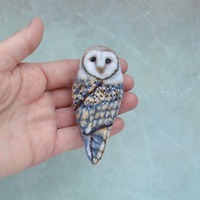 Needle felted barn owl pin for women Handmade bird brooch for girl Cute owl jewelry Wool animal repl