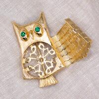 Vintage Avon Owl Brooch (Repurposed to Locket Brooch) | Gold Tone Owl Perfume Holder Pin &ndash; Gre