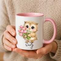 Personalized Owl Mug Cute Floral Owl Coffee Cup  Custom Name Mug Bird Lover Gift Birthday Gift for H