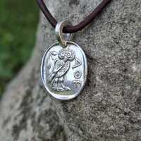 Solid Sterling silver 925 Ancient Greek Athena Owl tradrachm coin replica  pendant