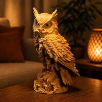 Wooden Owl Figurine, Hand Carved Cypress Owl, Cute Wood Animal Sculpture, Rustic Home Decor, Desk Ca