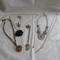 Lot of Vintage Pendant Necklaces, Black Rose, Owl, Silver and Gold Tones