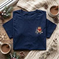 Embroidered T shirt, Owl on Branch Tee, Nature Inspired Shirt, Cute Forest Bird Top, Coffee Drinking