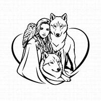 Spirit Animal SVG, PNG, JPG: Wolf Girl, Owl Friend, Cute Couple Design, Nature Lover, Boho Illustrat