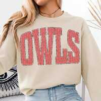 Owls PNG, Red Striped Owls Mascot PNG, Varsity School Spirit Shirt Design, Pinstripe Game Day Outfit