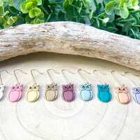 Owl Polymer Clay Dangle Earrings, 8 Color Options, Handmade Lightweight Jewelry