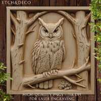 Owl on a Tree Branch, 3D Illusion File for Wood Laser Engraving PNG, Glowforge xTool LightBurn Ready