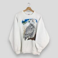 Vintage 90s Alaska Snowy Owl White Sweatshirt Large Snowy Owl Graphics Crewneck Owl Hunting Bubo Sca