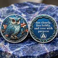 Custom Roman Numeral Recovery Coin, Double-Sided Owl Medallion, "See Clearly, Live Boldly"
