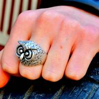 OWL Lucky Silver RING, Good Luck wisdom Artistic Amulet Wise Bird, Wildlife Jewelry