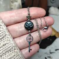 Hekate Devotional Necklace, Owl & Witch Knot Key, Pentacle, Hematite Protection Jewellery, Keepe
