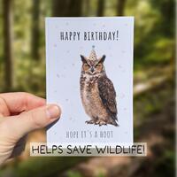 Funny Great Horned Owl Birthday Card, Watercolor Animal Pun Card, Cute Owl Greeting Card, Owl Lover 