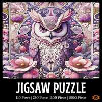 Purple Boho Owl Jigsaw Puzzle Bohemian Vintage Botanical Challenging Puzzle Floral Bird Lovers Gift