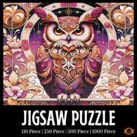 Violet Boho Owl Jigsaw Puzzle Bohemian Vintage Botanical Challenging Puzzle Floral Bird Lovers Gift